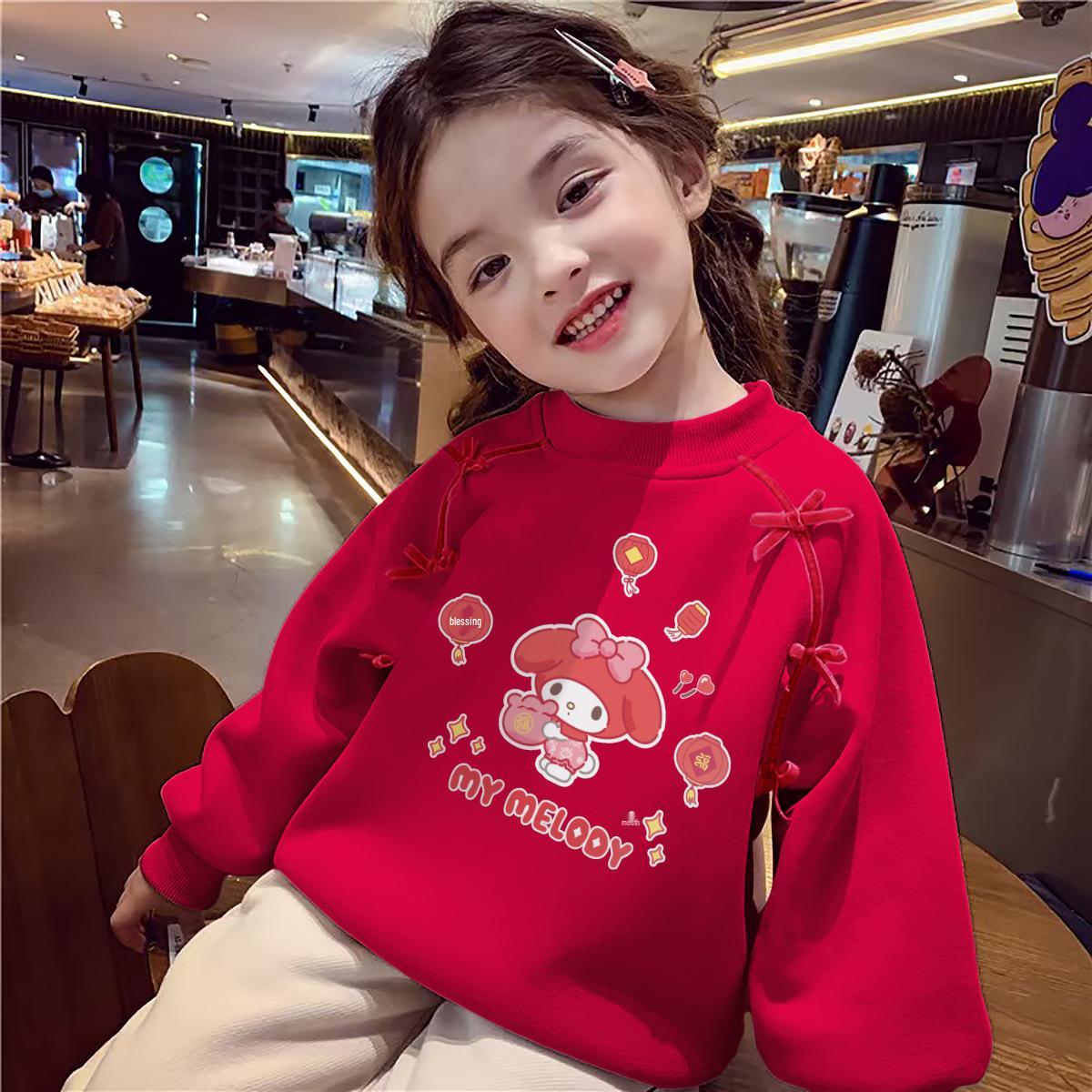 Hello Kitty Melody Collab: Girls  Fleece-Lined Winter Hoodie 2025 - Korean Style 160 красный