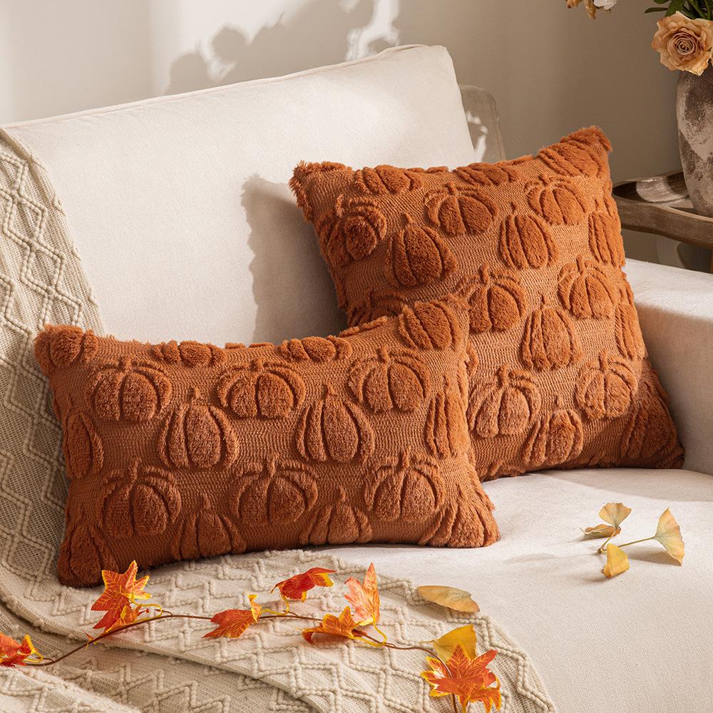 New Pumpkin Plush Pubice Pillow Embroidered Pillow Case Autumn Halloween Living Room Sofa Decorative Pillow Cushion