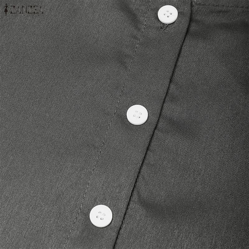 ZANZEA Lässiges Damen-Kleid mit Rundhalsausschnitt, langen Ärmeln und lockerem langem Kleid