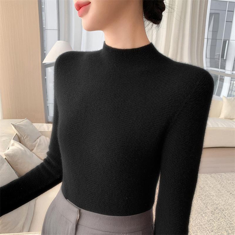 Soft Knit Seamless Women's Sweater, Skin-Friendly, Semi-High Neck, Perfect Base Layer for Autumn/Winter.