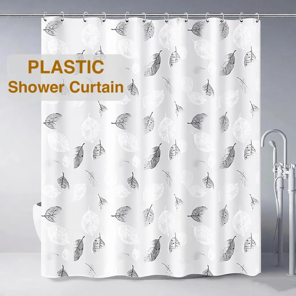 1 PC Lightweight Black Leaf Pattern Shower Curtain PEVA Plastic Waterproof Bathroom Curtain Bathroom Partition for Home