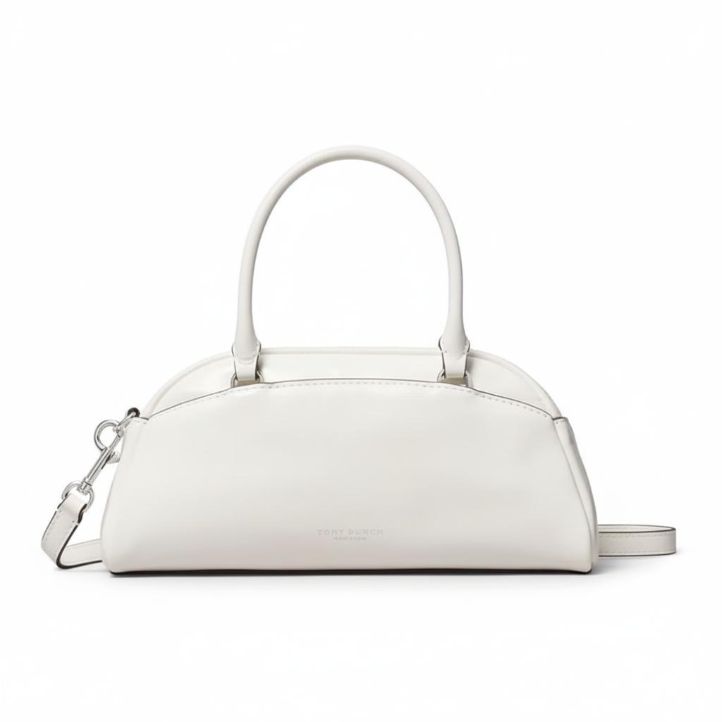 Tory Burch Bowler Zipper Closure Crinkled Leather Tote Bag Small Women tote bags White 178799-100