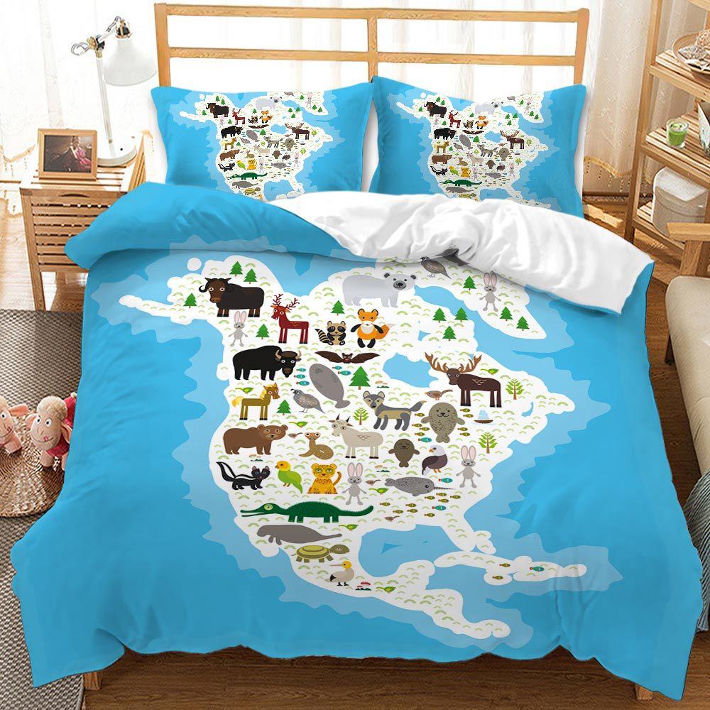 3D Color Map Bedding Set Microfiber Down Duvet Cover 2/3 Piece Set Soft Zipper AU140 * 210 Full Size Luxury Home Textile