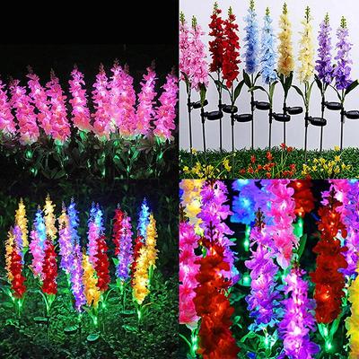WCIC New 2pcs Solar Power Violet Flower Garden Stake Landscape Fairy Lamp Outdoor Yard Path LED Light