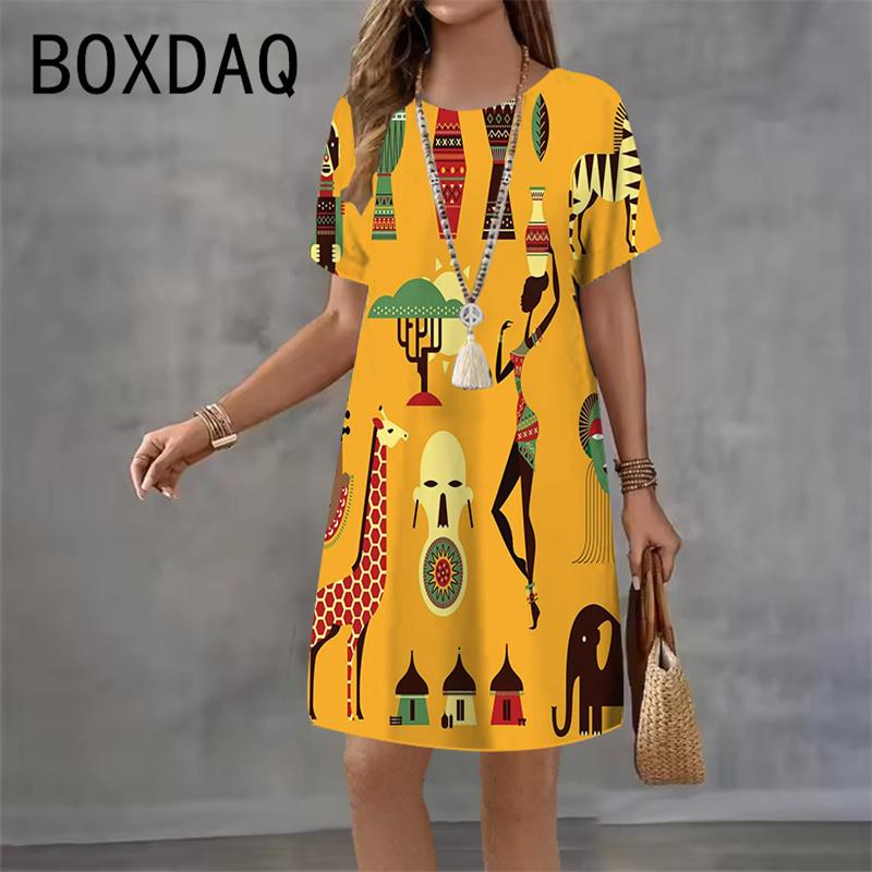 

3D Printed Dress, Round Neck, Short Sleeve, Women s Casual Mini Dress, 2026 Summer New Beach Party Dress S