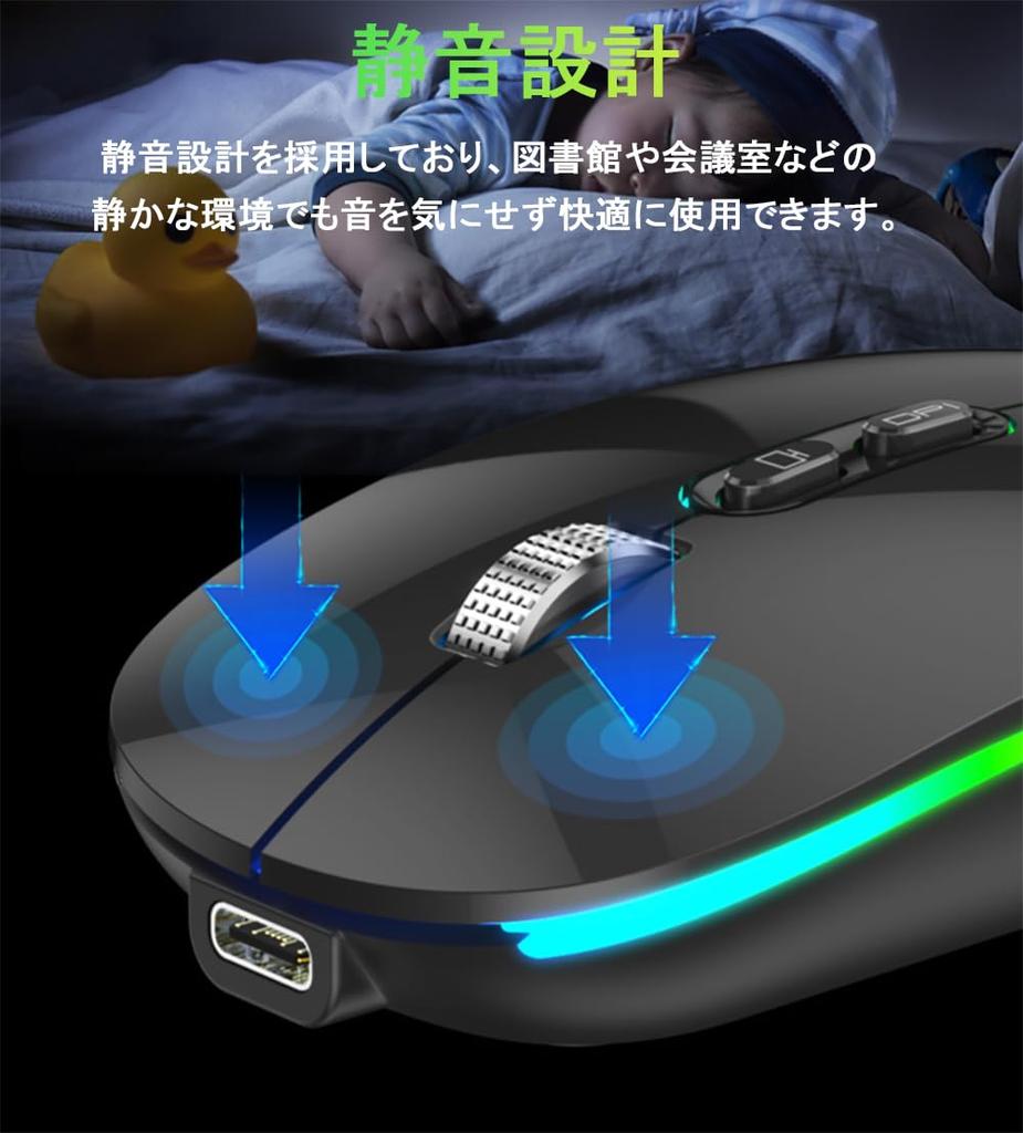 [Multi-Connection & Backlit] Wireless Mouse with Dual 2.4GHz and Bluetooth 5.1 Connections, Slim, Rechargeable Type-C, Simultaneous Connection with