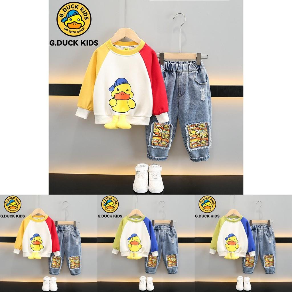 Trendy Little Yellow Duck Boys Spring Autumn Hoodie Outfit Set For Kids Sizes 3 To 8