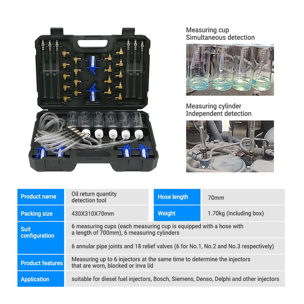 Injector Flow Tester Kit With Common Rail Connector&Return Fuel Cup For Car Fuel System Diagnosis And Oil Pressure Measurement
