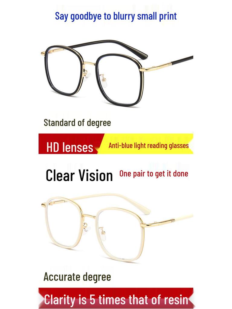 Elegant Anti-Fatigue Women's Reading Glasses - Large Frame, HD Vision, Youthful Look.