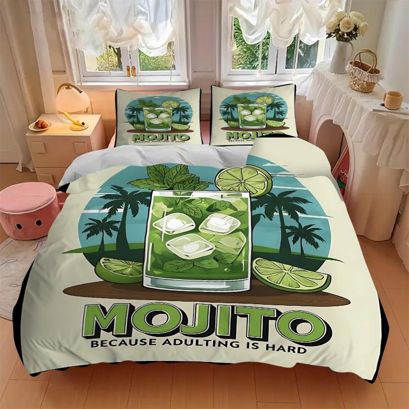 3pcs Mojito Print Duvet Cover Set, Soft Comfortable Duvet Cover,Guest Room (1*Duvet Cover + 2*Pillowcase, Without Core) Yy251104104
