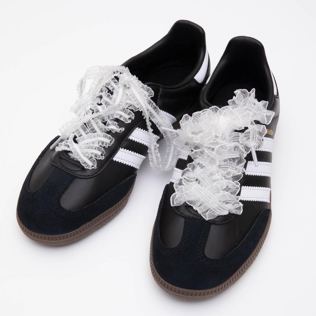 Ballet-Inspired Pearl Bow Lace Frill Shoelaces for T-Toe Training Shoes
