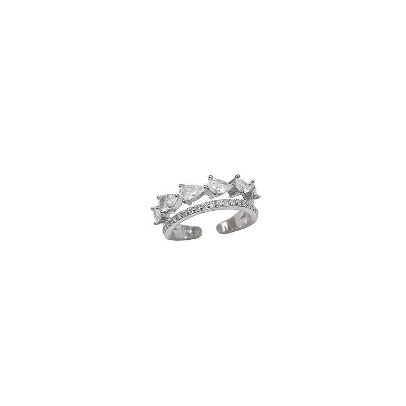 Luxury Zircon Water Drop Open Rings For Women Girl Exquisite Double-Layered Adjustable Finger Ring Wedding Jewelry Gift