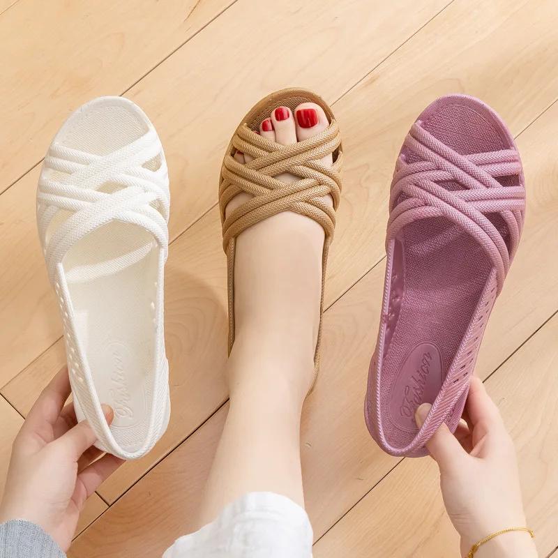

Comemore Women s Sandals 2025 Jelly Peep Toe Female Flat Beach Shoes Slip on Slides Casual Ladies Summer Footwear 36 білий