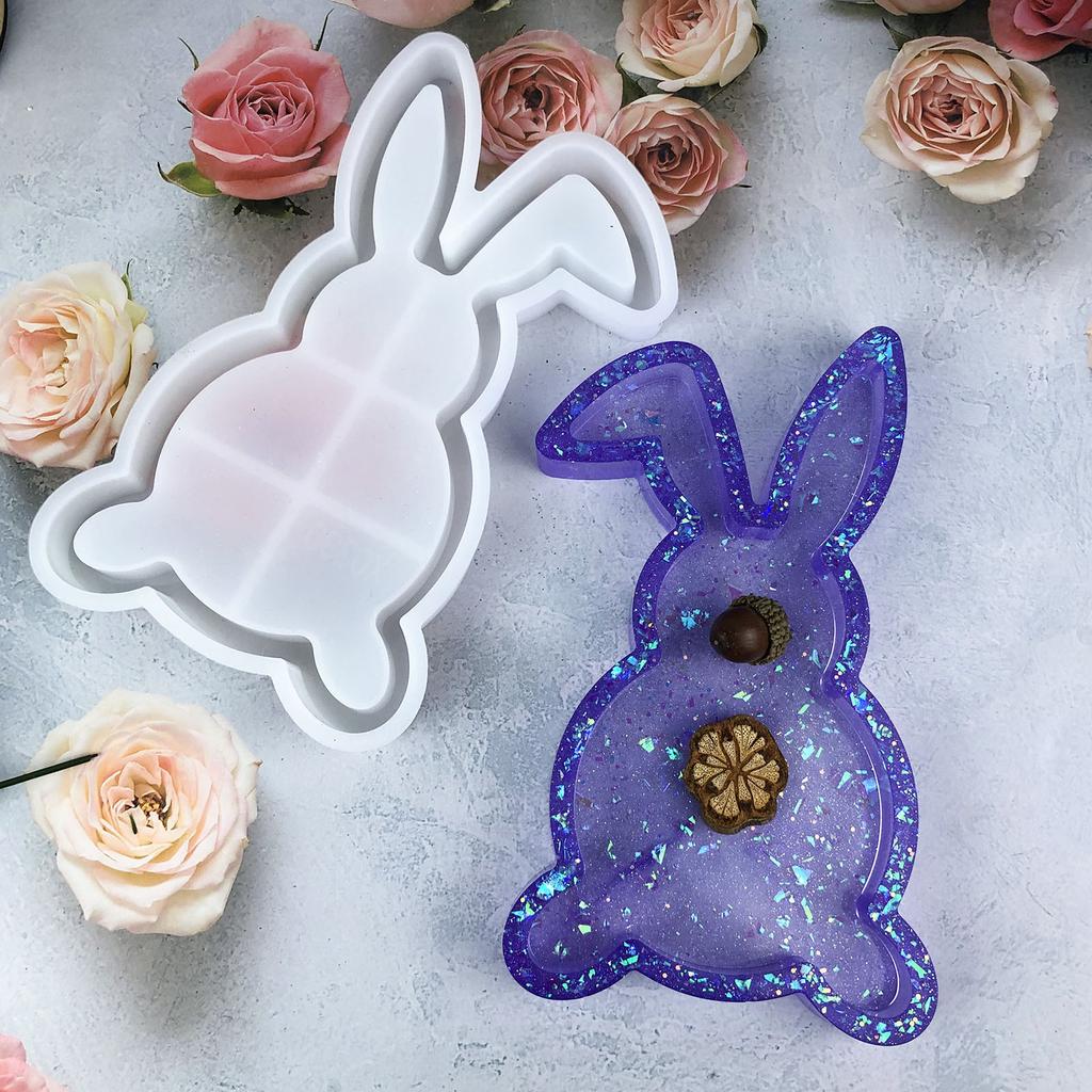 Cute Rabbit Shaped Trays Crafting Mold Flexible Silicone Container Mold For Making Rabbit Shaped Trays And Organizers
