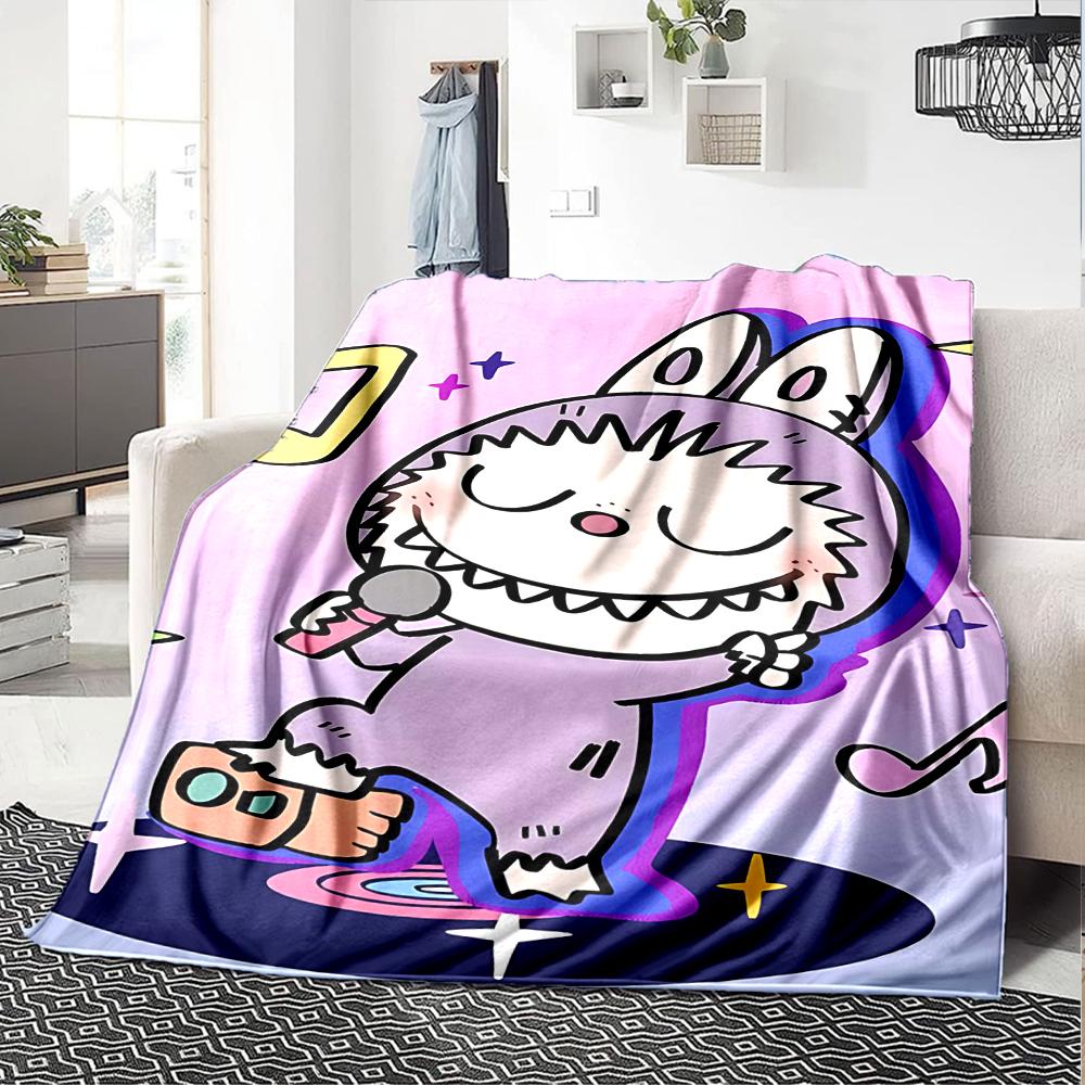 1Pc Labubu Cute Cartoon Blanket Soft Comfortable Polyester Blanket All Season Cozy Throw Bedroom Office Outdoor Use Christmas Gift Choice Print Home B