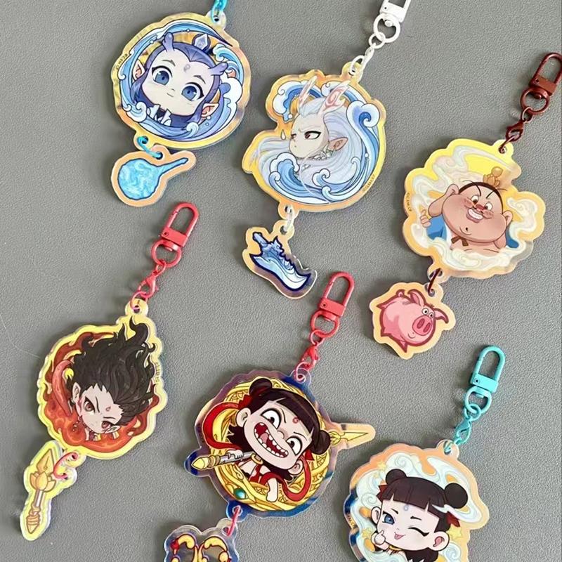 Cute Nezha Star Bell Keychain Nezha Conquers The Dragon King Anime Peripherals Pendant Gift Car Key Ring Bag Decor
