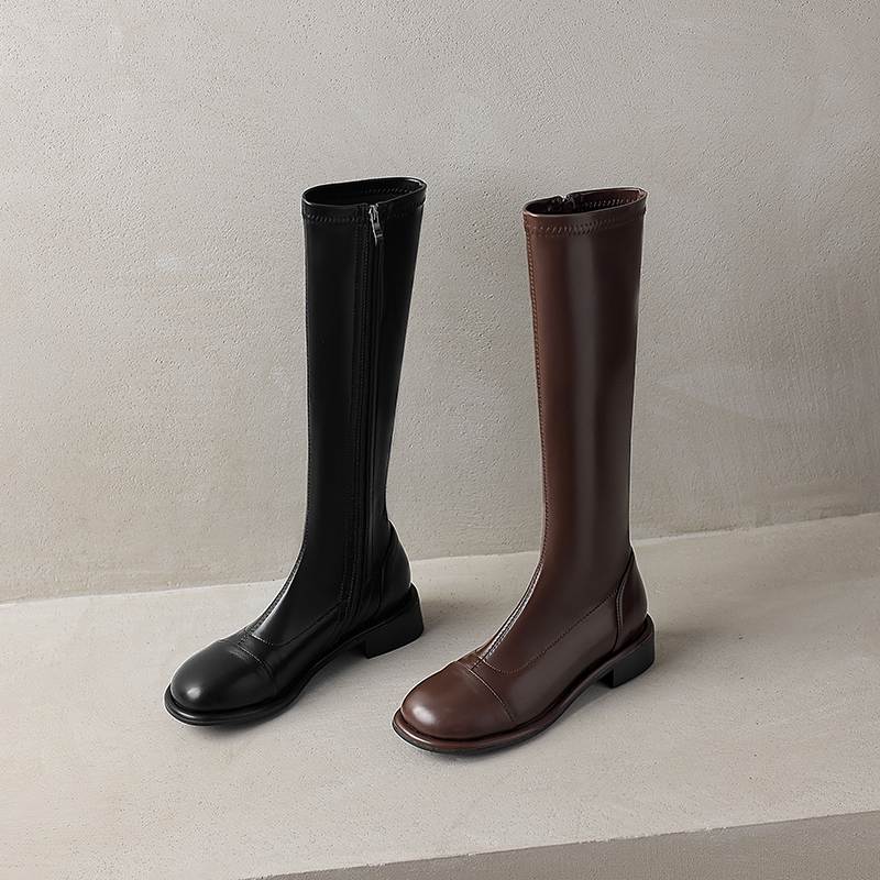 Krazing Pot Microfiber Autumn Winter Shoes Low Heels Size 43 Long Boots Half Boots Zip Thigh High Boots