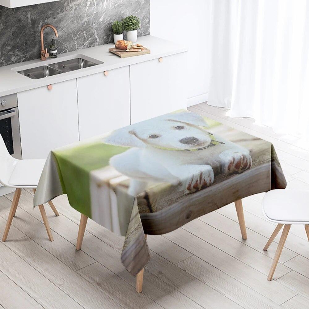 Cute Puppy Tablecloth Camping Party  Anti-Stain Waterproof Rectangular Kitchen Table Home Decor