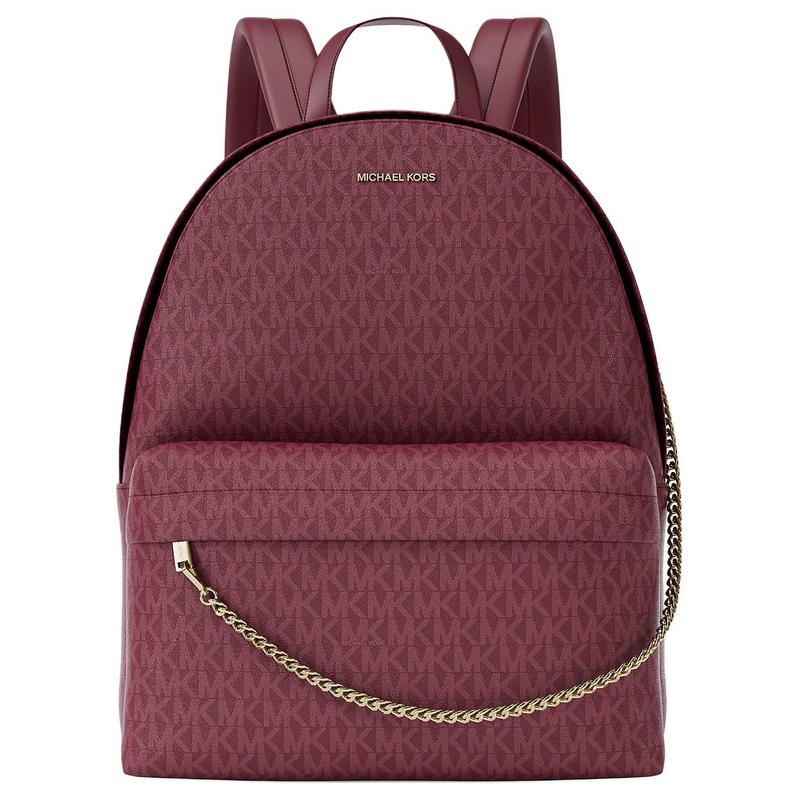 MICHAEL KORS Slater Signature Logo Print Backpack Coated Canvas Backpack Large Women s Cherry коричневый