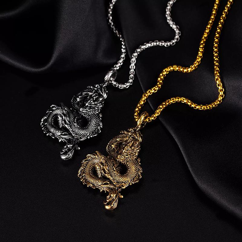 Vintage Men'S Stainless Steel Dragon Necklace Punk Hip Hop Necklaces For Men Stainless Steel Jewelry Party Anniversary Gift