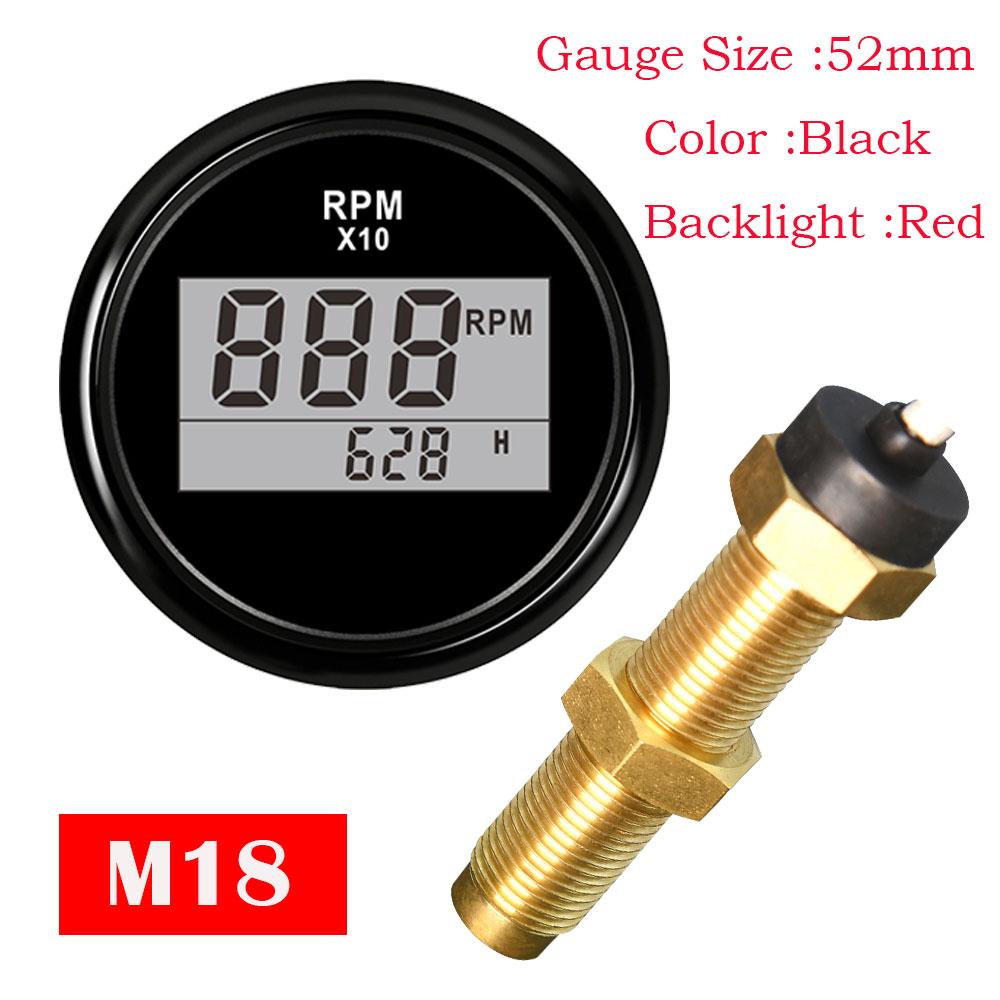 Contor tahometru 0-999 RPM cu contor orar 52 mm Indicator tahometru digital cu lumină de fundal roșie pentru mașină, barcă, iaht, RV, rulotă