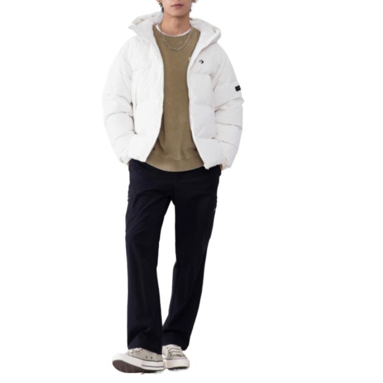 Converse Down Jackets Men's White Hooded Moderate MCJ116-W2Y