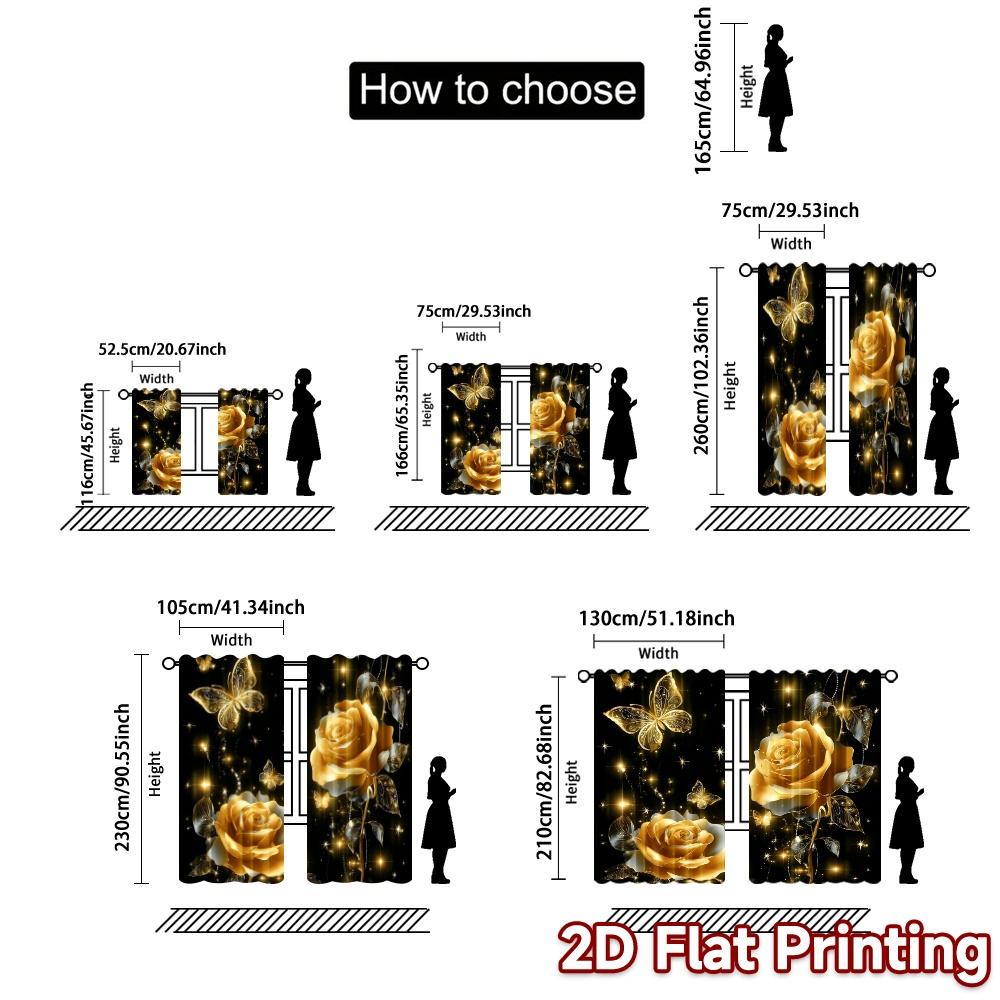 2pcs, 2D FLAT PRINTING Curtains (Without Rod) Golden Elegance Fashionable Modern Curtains Semi-Sheer Curtains Decorations For