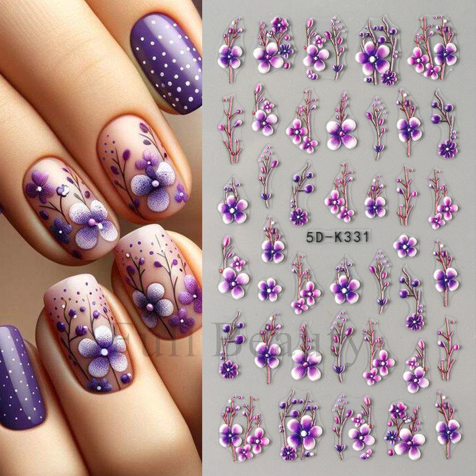 Nail Art Sticker, Relief 5D Three-Dimensional Flower Flower Butterfly Adhesive Sticker Nail Art Sticker