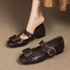Fashion Retro Round Toe Metal Buckle Flat Mary Jane Shoes Women Fashion Round Toe Bow Low Heel Pumps Elegant Brand Designer Dress Shoes