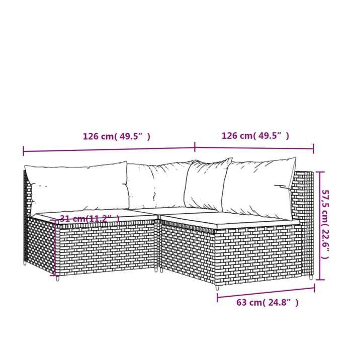 VidaXL Garden Lounge Set 3 Pcs with Brown Wicker Cushions, Outdoor Lounge Set, Furniture Set 319828
