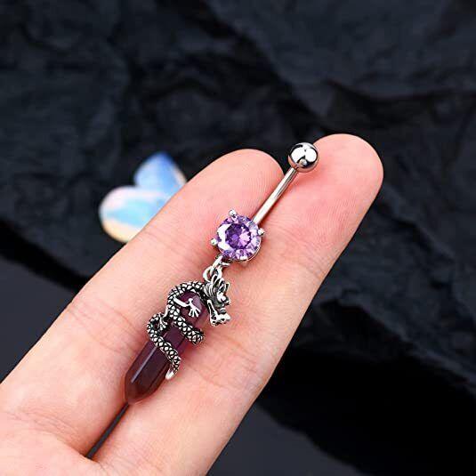 Dragon Dangled Belly Button Ring with Opal Turquoise Stone 14G Stainless Steel Hanging Belly Piercing for Women Girls