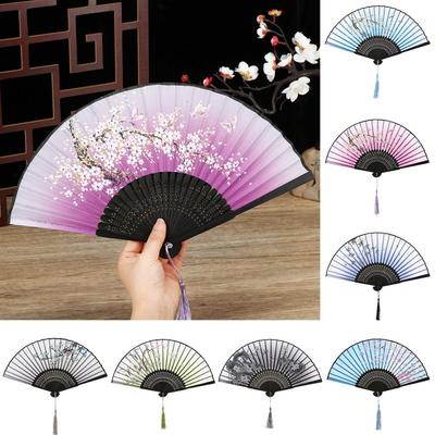 Bambus Antiker Faltfächer Chinesischer Stil Fächer Sommer Damen Tanzfächer Tragbar Elegant Blume Handgehaltener Fächer Heimdekoration