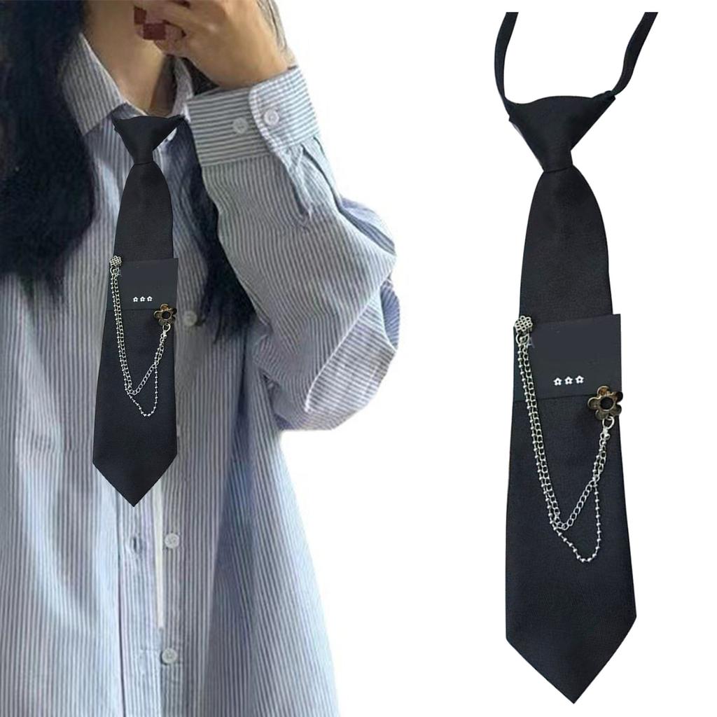 Y2K JK Tie for Theme Party Knotfree Neck Tie with Metal Chain School Event Shirt Tie for Everyday Use Uniform Neckwear