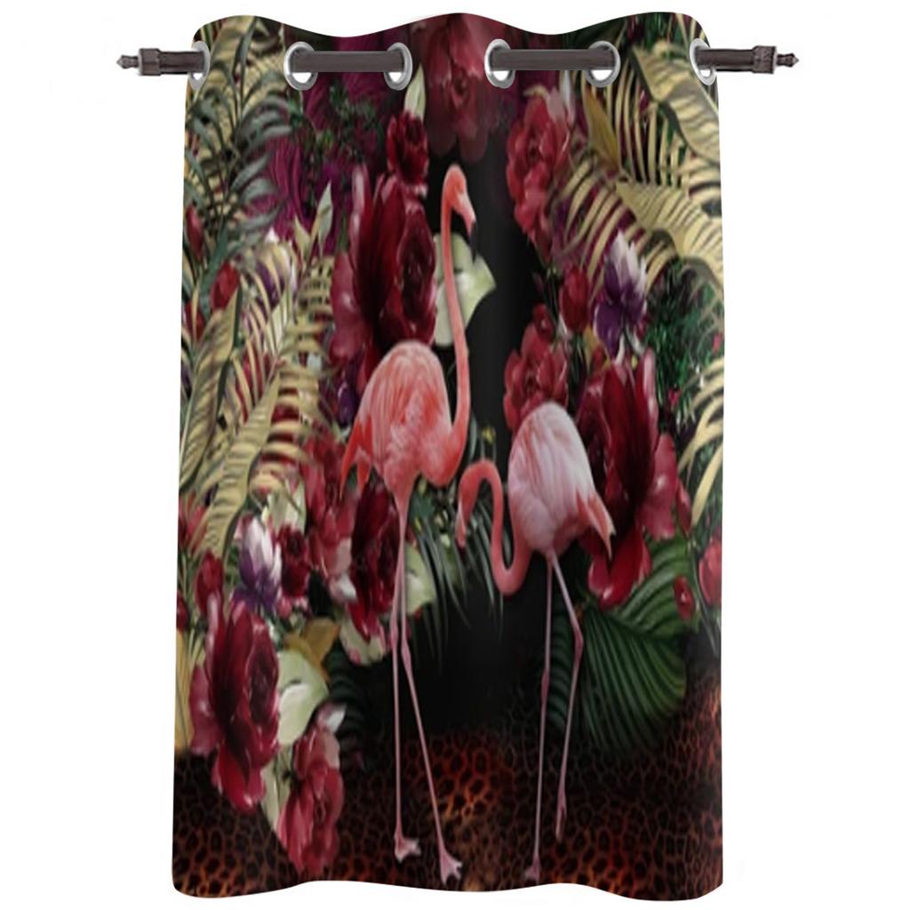 Exotic Flamingo Botanical Flowers Window Curtain For Living Room Bedroom Decoration Curtains Luxury Kitchen Valance Curtains