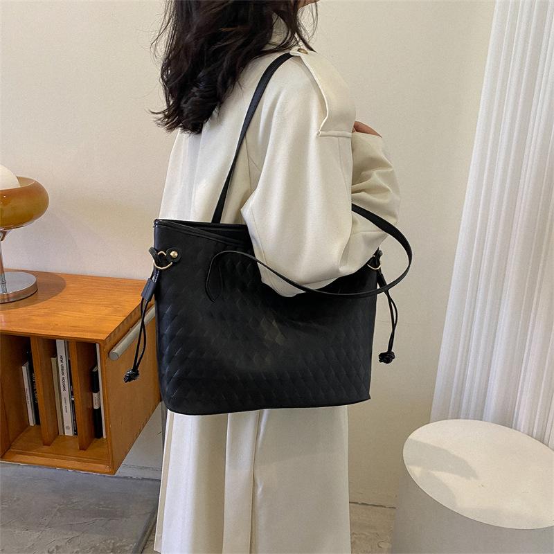 Large Capacity Women Casual Fashion Solid Plaid Daily Tote Shoulder Bag