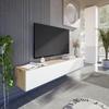 Móvel de TV suspenso - L 180X P 28X A 35 cm KAWAY - Decoração branco e carvalho - 2 Portas basculantes