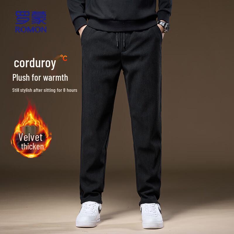 Romon Men's Thick Corduroy Straight-Leg Casual Pants