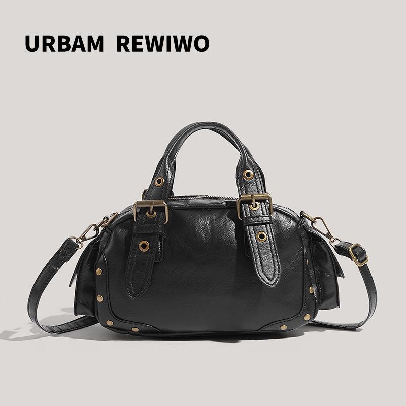 2025 New Retro Handbag Niche Fashion Bowling Bag Textured Single Shoulder Crossbody Bag Versatile Boston Bag