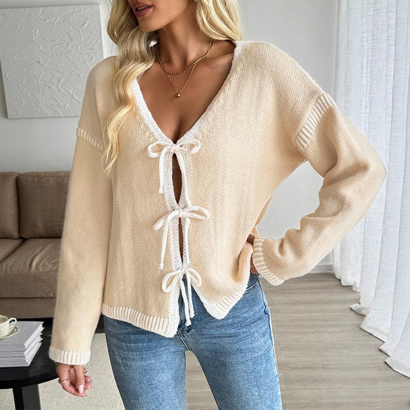 2025 Herbst und Winter Neuer Kontrastfarbiger High-End Strickjacken-Strickpullover für Damen