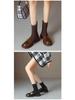 Women's Knitted Stretch Slimming Chunky Heel Ankle Boots, 2025 Autumn/Winter Retro Brown Mid-Heel Martin Loafers.