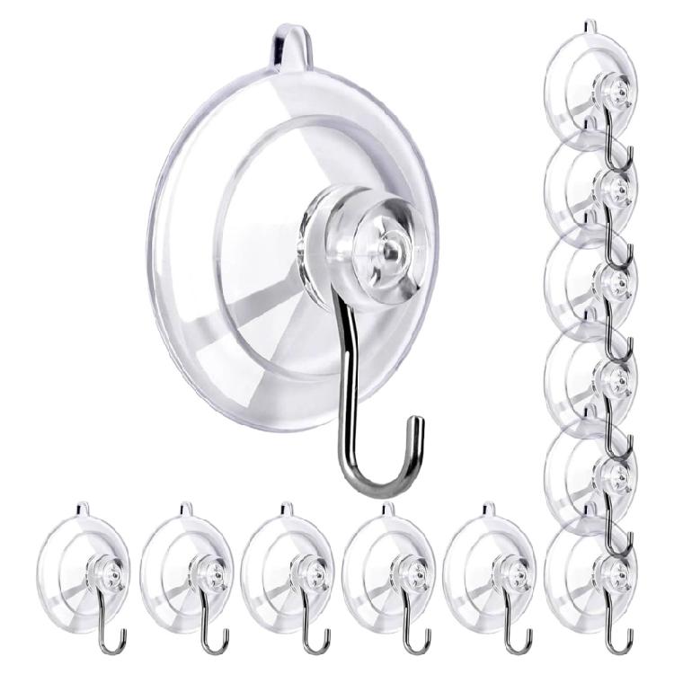 

12 Strong Suction Cup Hooks Clear PVC With Metal Hook No Residues Removal Holds 10lbs For Glass Tile Shower Kitchen 1