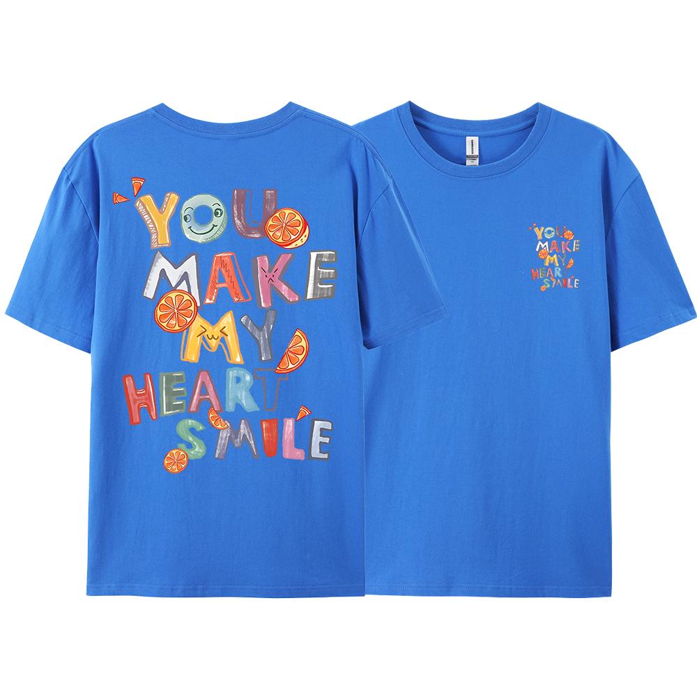 You Make My Heart Smile Fruit Letter Graphic T-Shirt Men Loose Casual Short Sleeve Summer Tshirt Harajuku Breathable Cotton Tees
