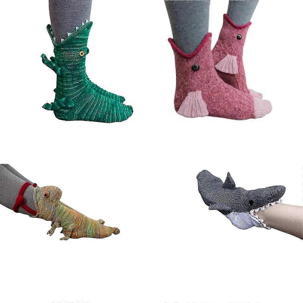 Warme Strick-Krokodilsocken für Damen und Herren-Tierdesign Knöchelsocken für drinnen Winterkleidung