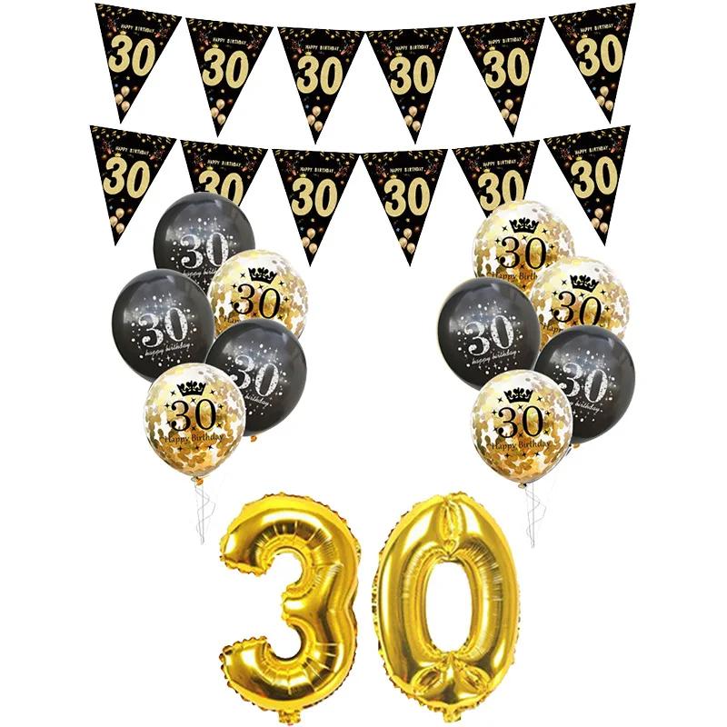 30th 40th 50th 60th Birthday Decorations Number Balloons Birthday Hanging Banner Flags for Adult 30th Anniversary Supplies