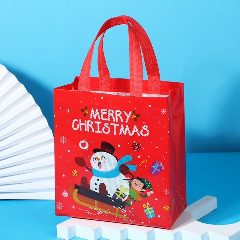 1/4/5PCS Christmas Handbag Thickened Non-woven Fabric Printed Cute Cartoon Santa Claus Snowman Sturdy Waterproof Packaging Bag