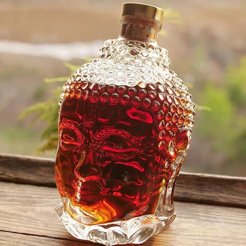 750ML Buddha Head Decanter Lead-Free Crystal Wine Glass Hand-Blown Whiskey Red Wine Glass Pitcher for Juice Ice Water
