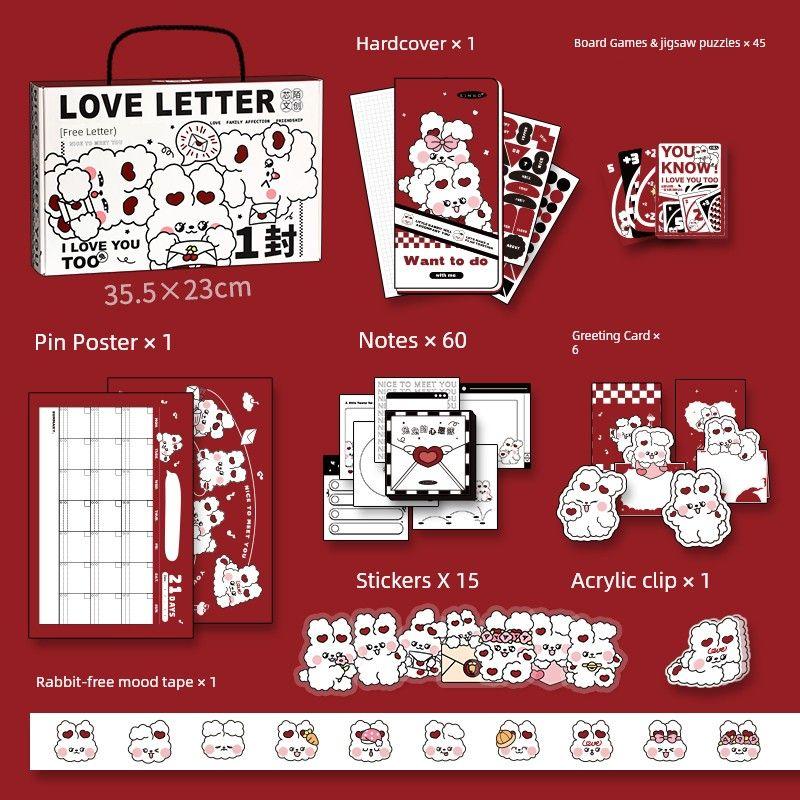 

Grade Three Class Two Rabbit Journal Book Gift Box Primary School Gift Ins Cute Young Adult Heart Notebook Suit Gift Bag K Rabbit Hand Account Gift Box (Love)