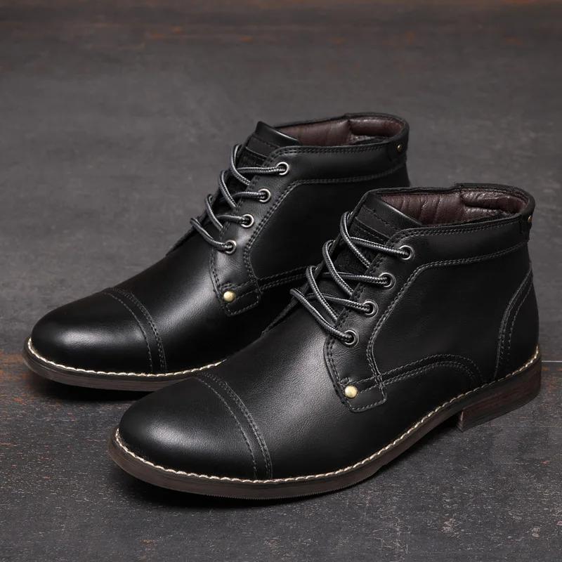 Handcraft Retro Men Leather Boots 2024 New Autumn Men Shoes Big Size 38 46 Casual British Basic Men Western Boots