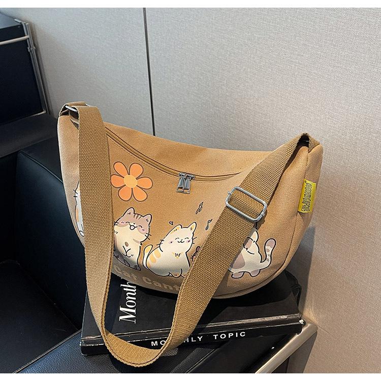 Canvas Bag Women's Large Capacity 2025 New Spring and Summer Casual Shoulder Messenger Bag Cute Dumpling Bag
