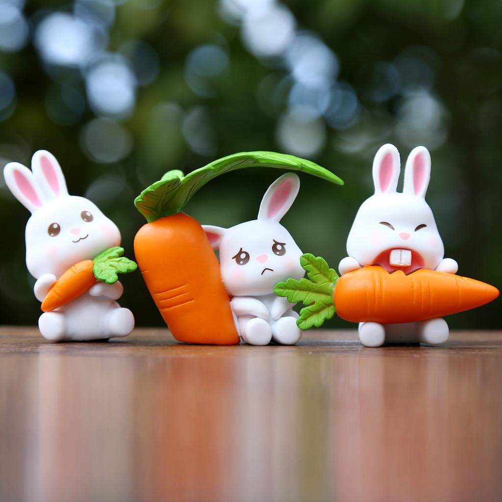 Mignon Carotte Champignon Dessin Animé Lapin Mini Modèle Décoration de Bureau Ensemble d'Ornements Pour Enfants et Collectionneurs
